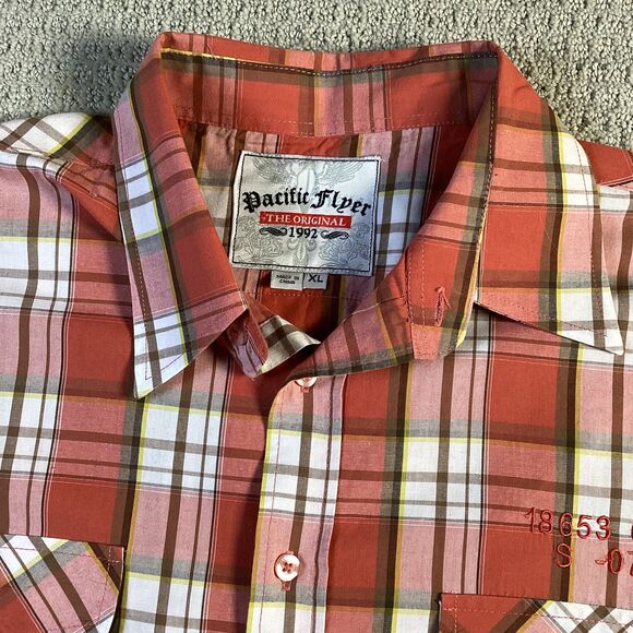 Pacific Flyer Plaid Button Up Shirt Long Sleeve Pockets Graphic Back - Picture 5 of 8
